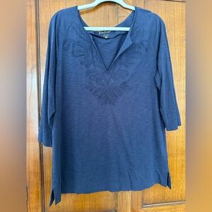 Lily Indigo Blue Embroidered V-Neck Tunic